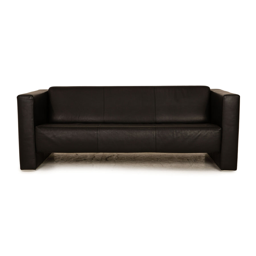 Rolf Benz leather three-seater black sofa couch