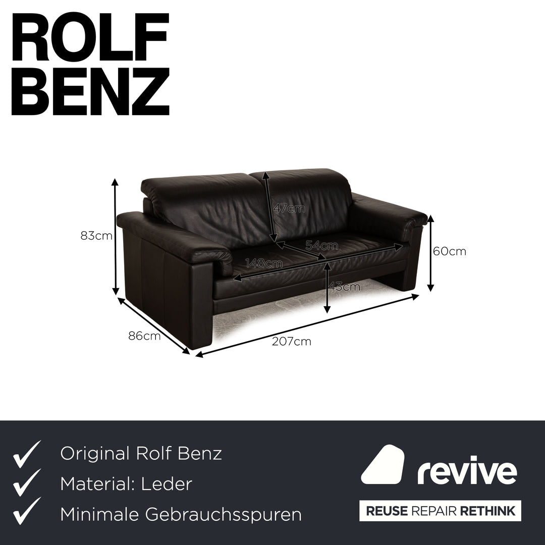 Rolf Benz Leder Dreisitzer Schwarz Sofa Couch