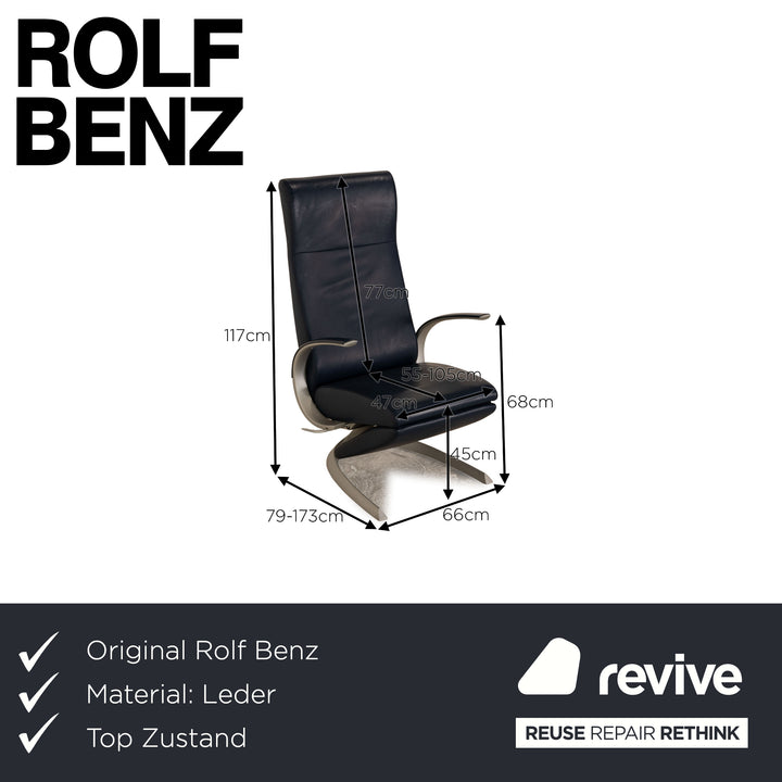 Rolf Benz Leder Sessel Blau manuelle Funktion Relaxfunktion