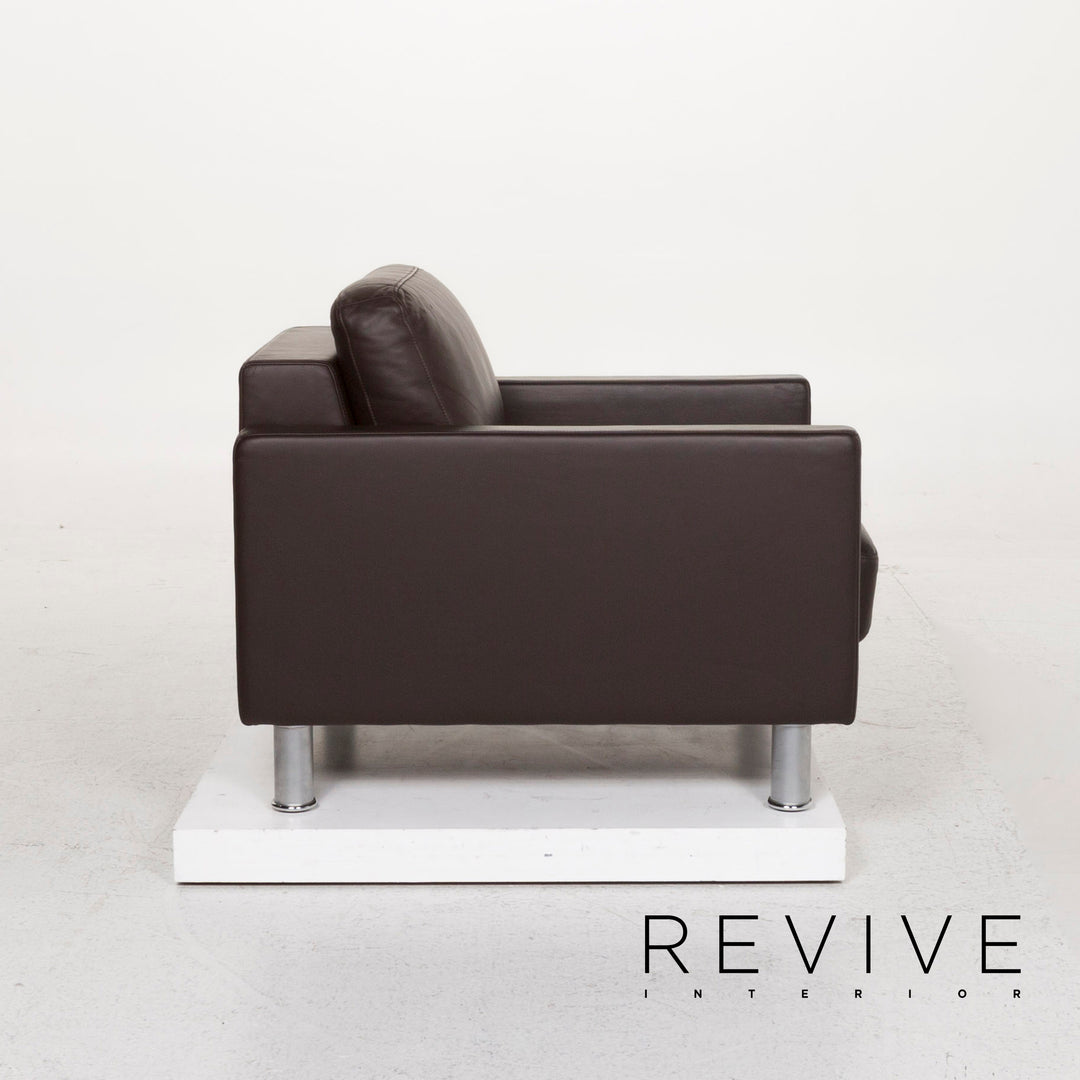 Rolf Benz leather armchair set brown dark brown 1x armchair 1x stool #13026
