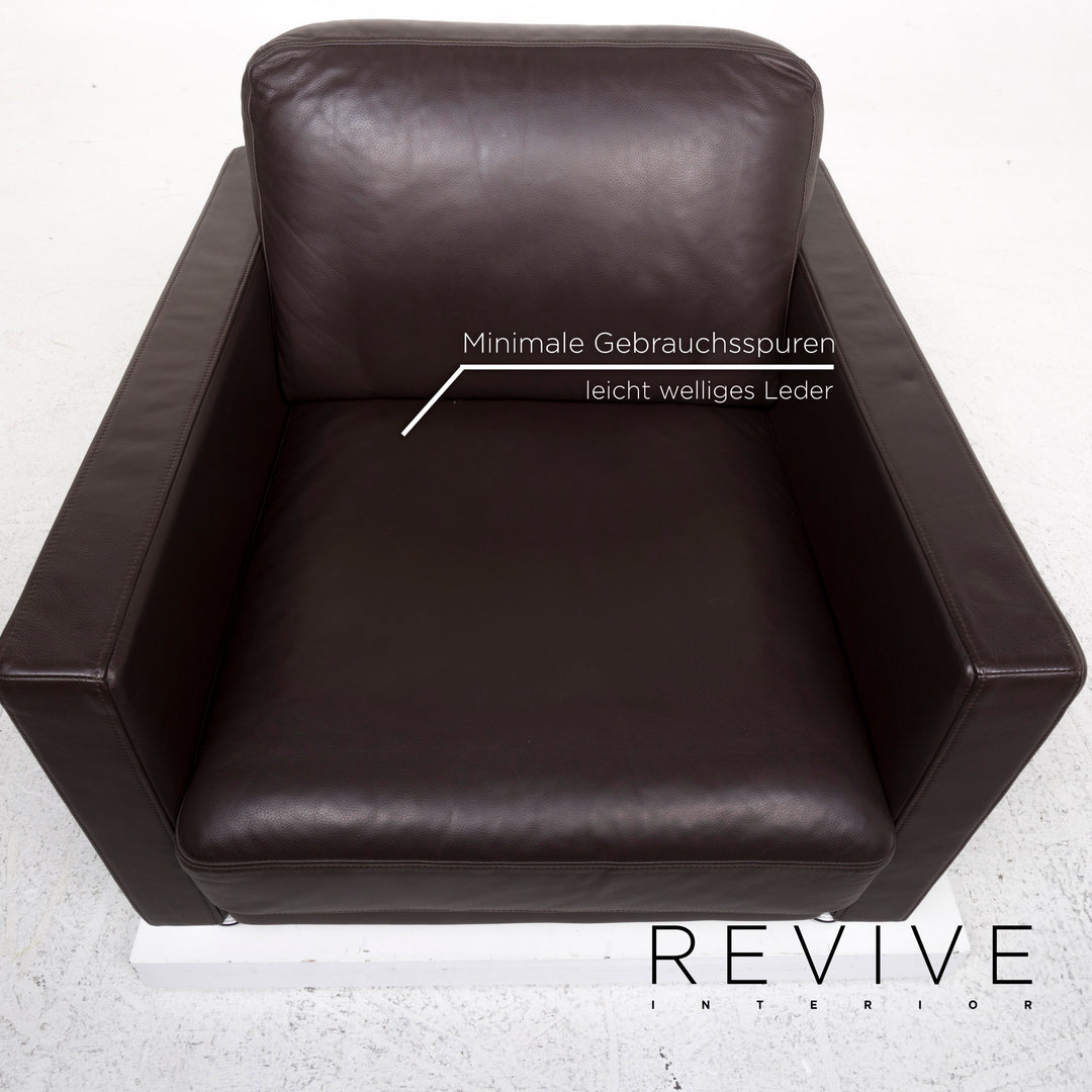 Rolf Benz leather armchair set brown dark brown 1x armchair 1x stool #13026