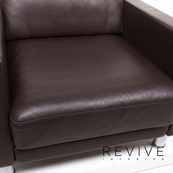 Rolf Benz leather armchair set brown dark brown 1x armchair 1x stool #13026