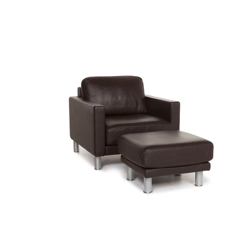Rolf Benz Leder Sessel Garnitur Braun Dunkelbraun 1x Sessel 1x Hocker 