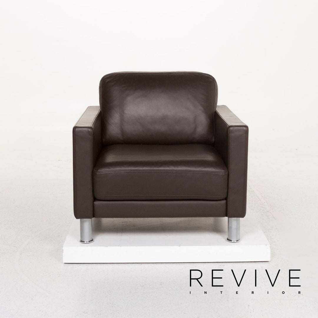 Rolf Benz leather armchair set brown dark brown 1x armchair 1x stool #13026