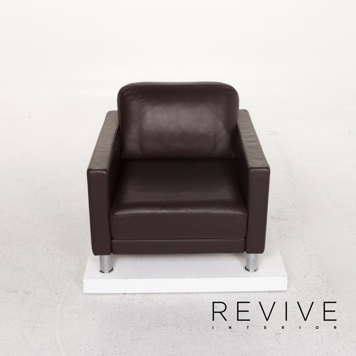 Rolf Benz leather armchair set brown dark brown 1x armchair 1x stool #13026