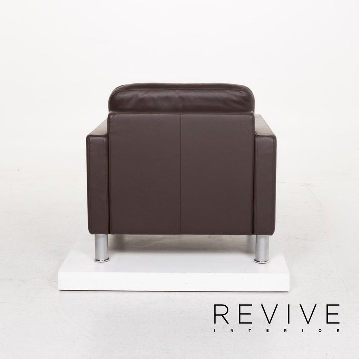 Rolf Benz leather armchair set brown dark brown 1x armchair 1x stool #13026