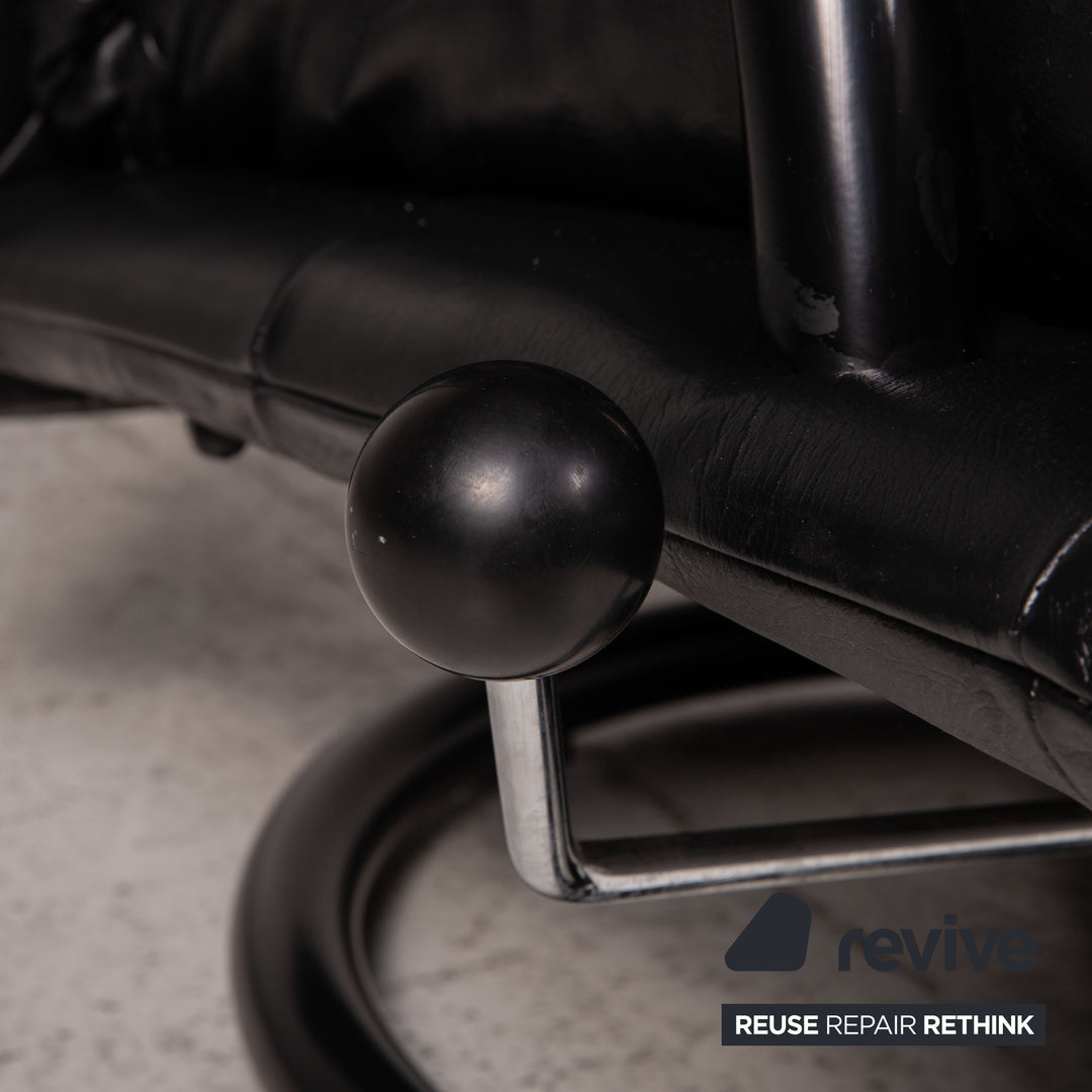 Rolf Benz Leder Sessel inkl Hocker Schwarz Outlet