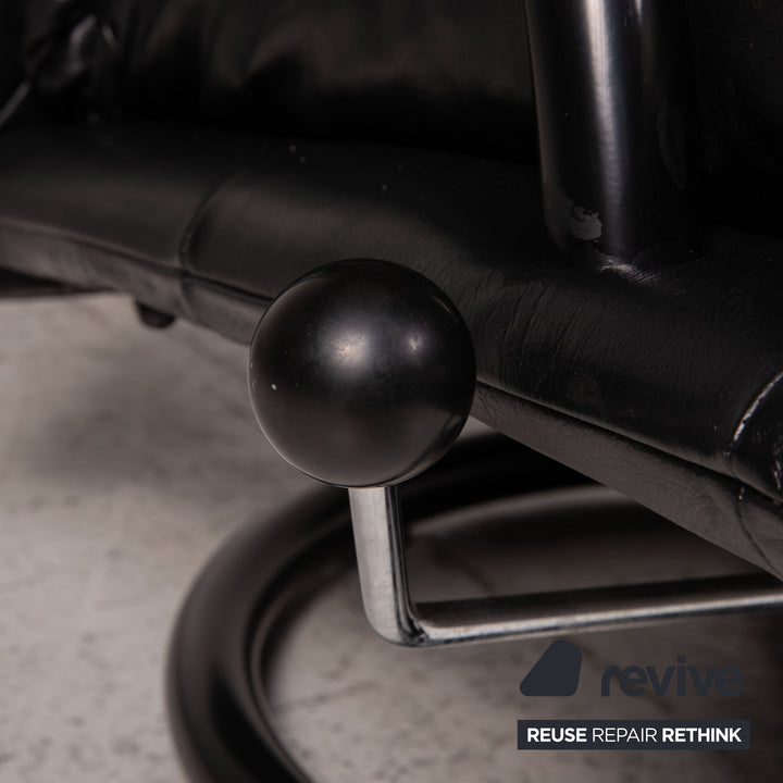 Rolf Benz Leder Sessel inkl Hocker Schwarz Outlet