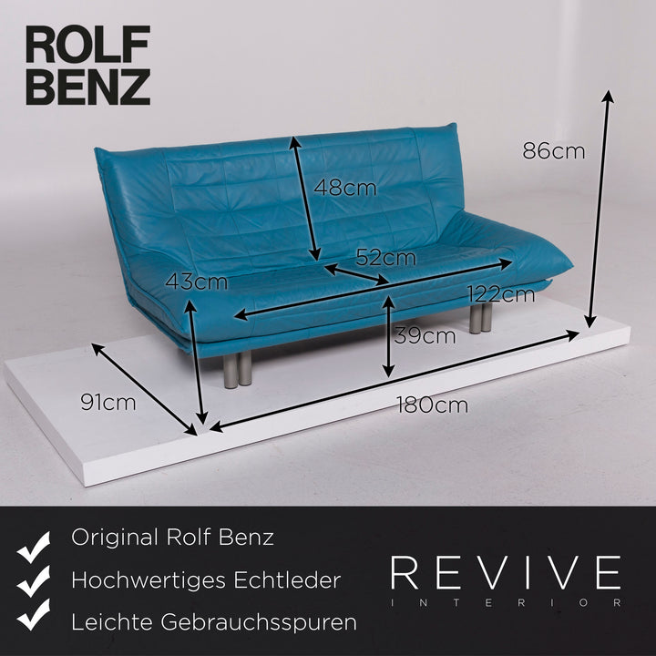 Rolf Benz Leder Sofa Garnitur Blau Dreisitzer Zweisitzer #11644