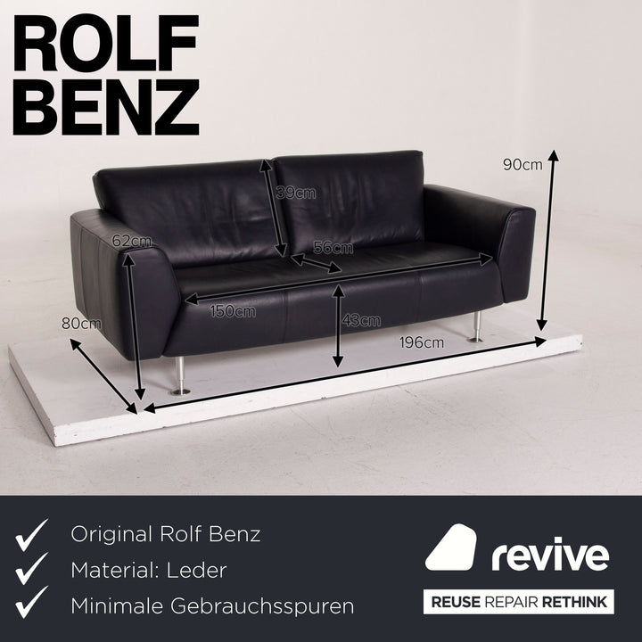 Rolf Benz leather sofa blue two-seater dark blue #14981