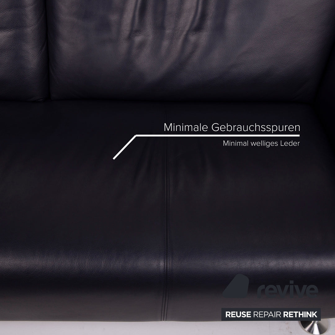 Rolf Benz leather sofa blue two-seater dark blue #14981