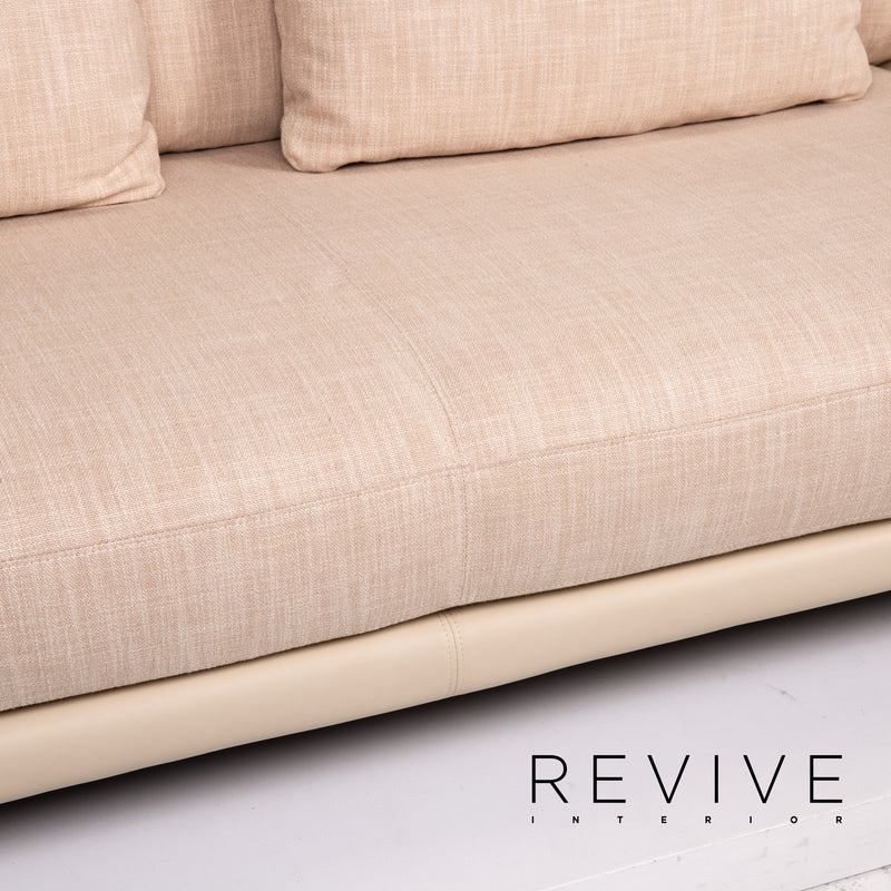 Rolf Benz Leder Sofa Creme Dreisitzer Couch 