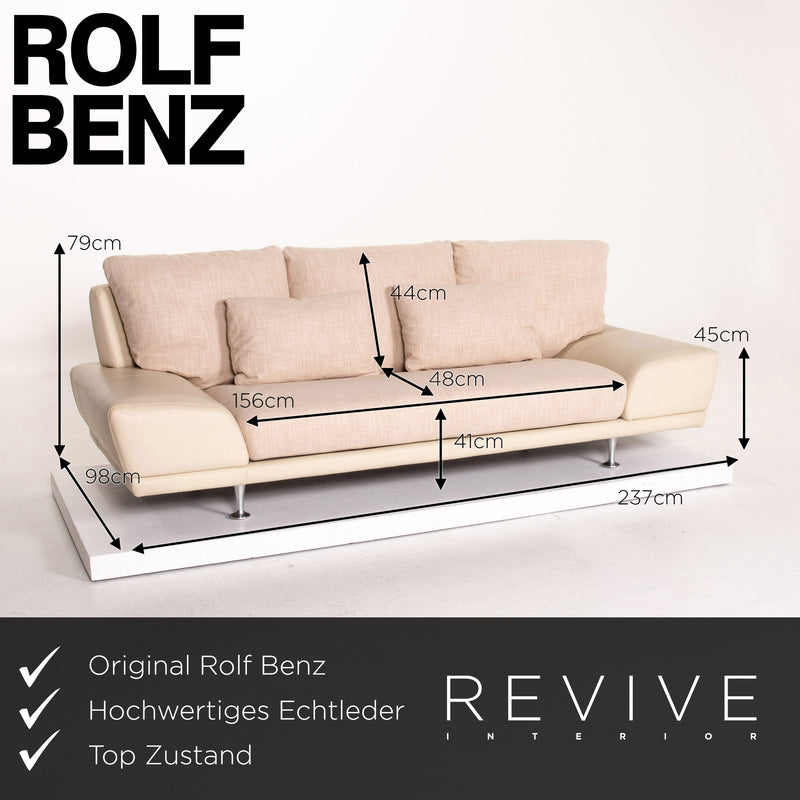 Rolf Benz Leder Sofa Creme Dreisitzer Couch 