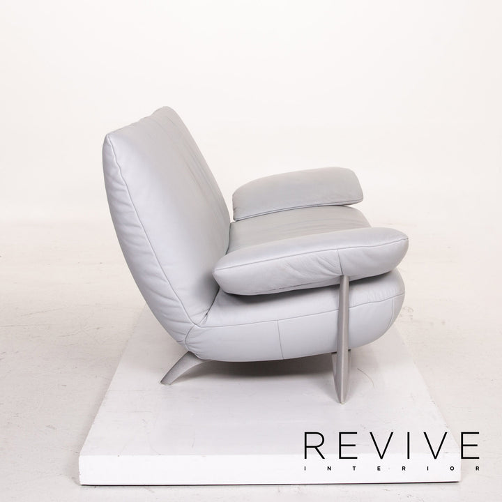 Rolf Benz leather sofa Eisbau gray blue three-seater couch #14715