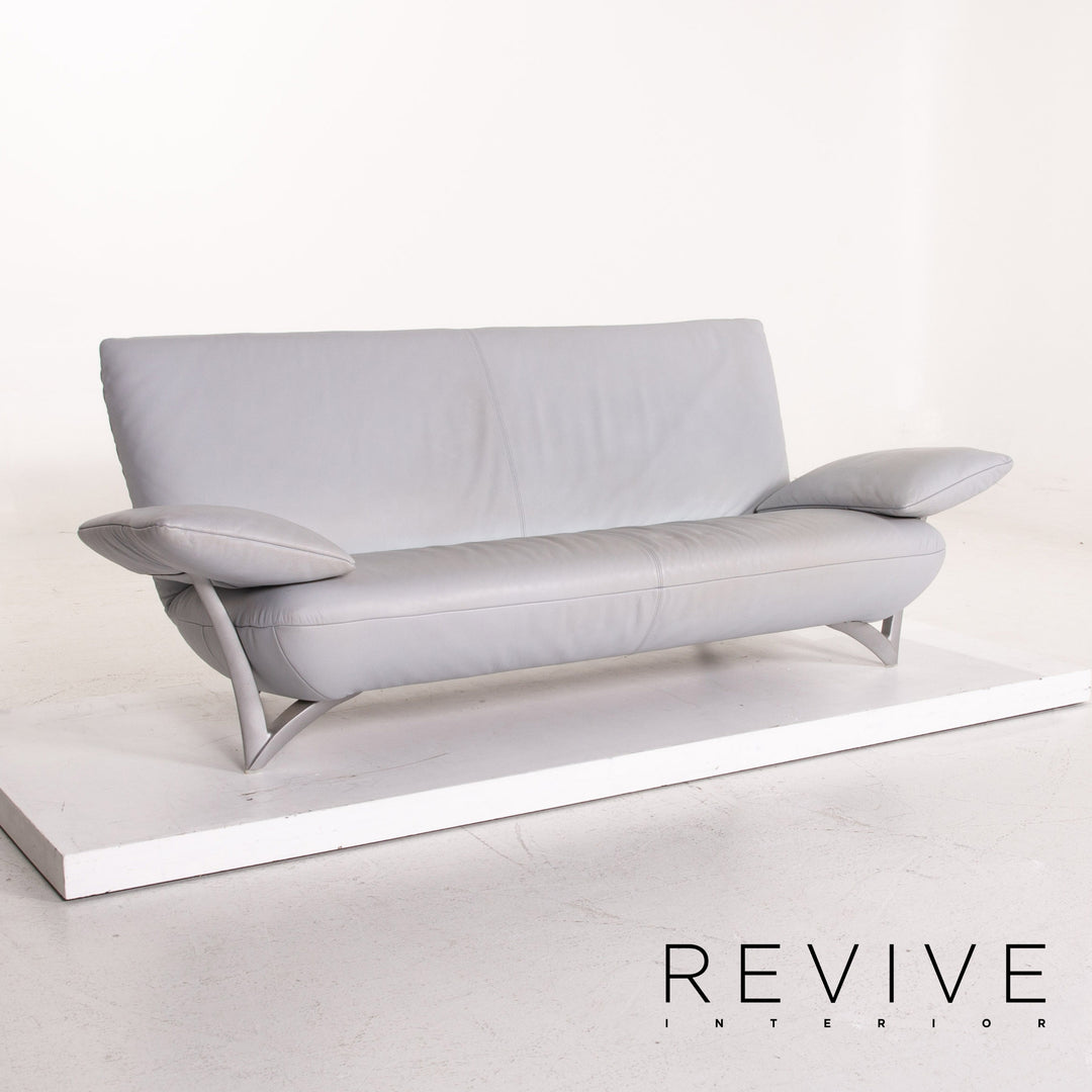 Rolf Benz leather sofa Eisbau gray blue three-seater couch #14715