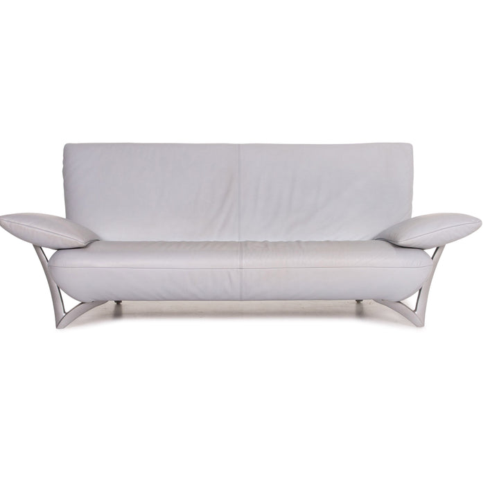 Rolf Benz leather sofa Eisbau gray blue three-seater couch #14715