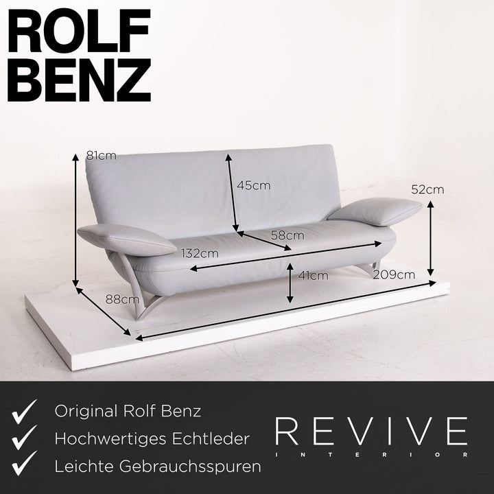 Rolf Benz leather sofa Eisbau gray blue three-seater couch #14715