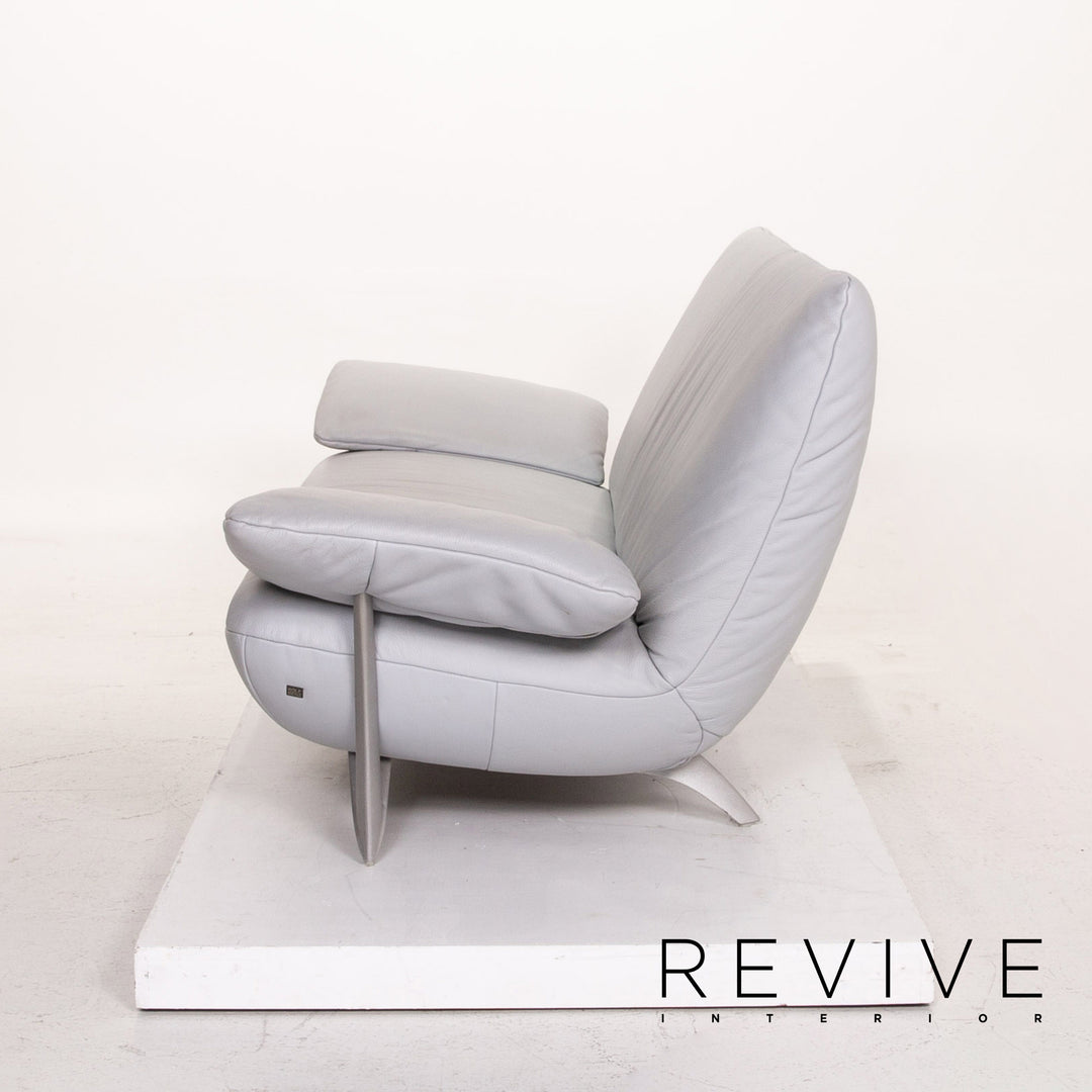 Rolf Benz leather sofa Eisbau gray blue three-seater couch #14715