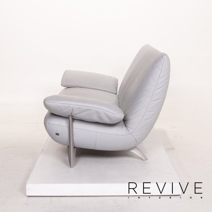 Rolf Benz leather sofa Eisbau gray blue three-seater couch #14715