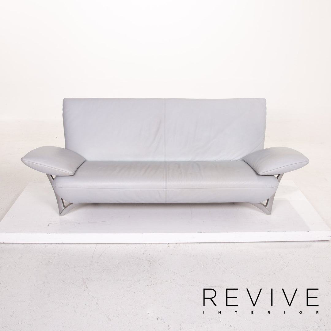 Rolf Benz leather sofa Eisbau gray blue three-seater couch #14715