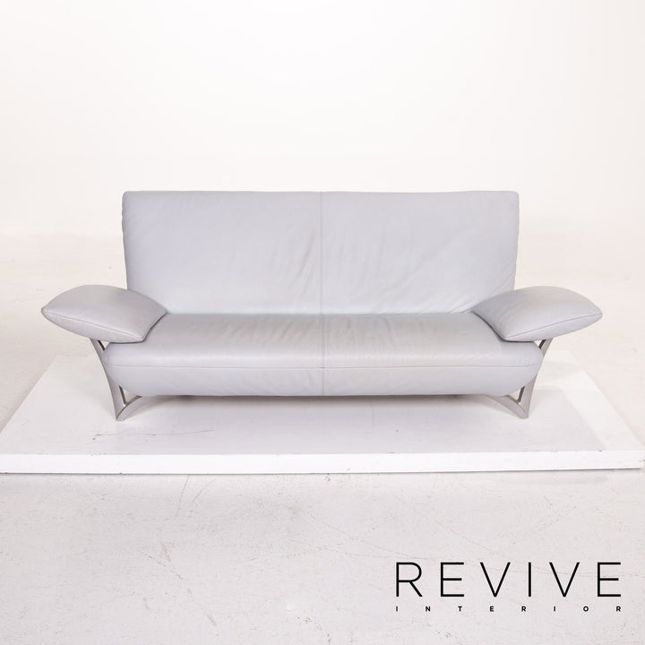Rolf Benz leather sofa Eisbau gray blue three-seater couch #14715