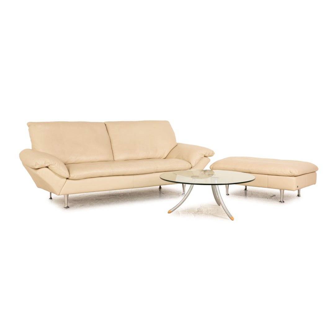 Rolf Benz leather sofa set beige two-seater stool coffee table couch