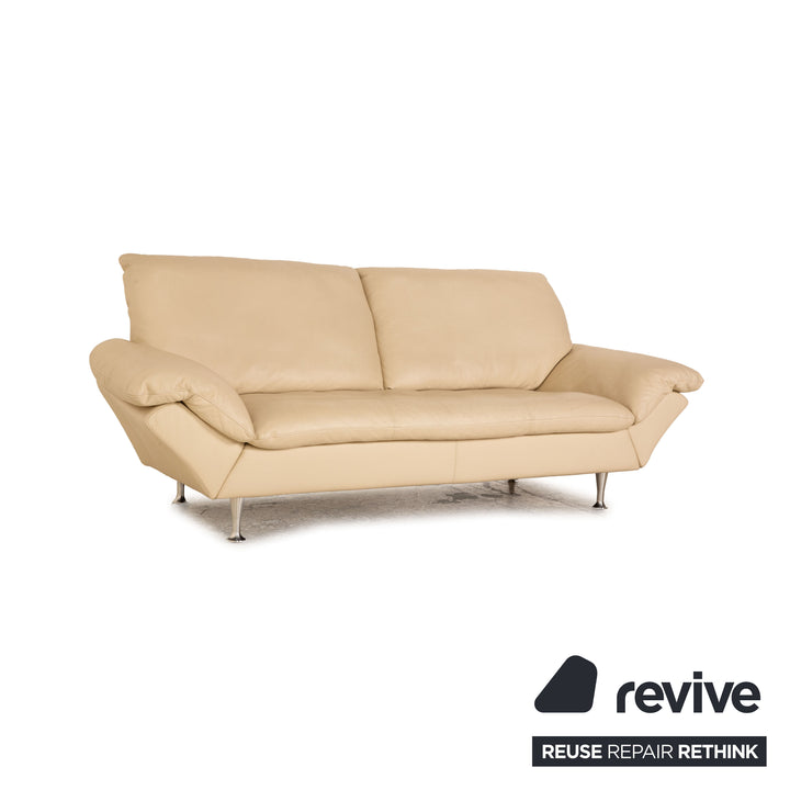 Rolf Benz Leder Sofa Garnitur Beige Zweisitzer Sessel Hocker Couchtisch Couch