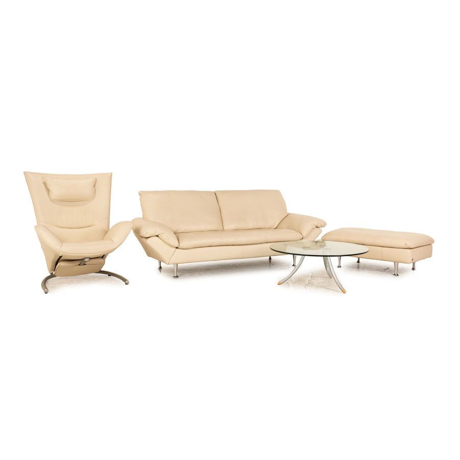 Rolf Benz Leder Sofa Garnitur Beige Zweisitzer Sessel Hocker Couchtisch Couch
