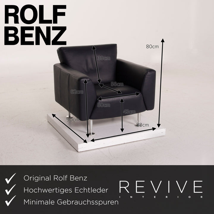 Rolf Benz Leder Sofa Garnitur Blau Zweisitzer Sessel Dunkelblau #14981