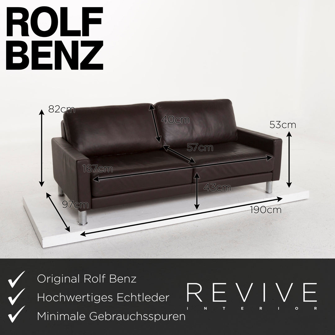 Rolf Benz leather sofa set brown dark brown 1x three-seater 1x two-seater 1x armchair 1x stool #13025