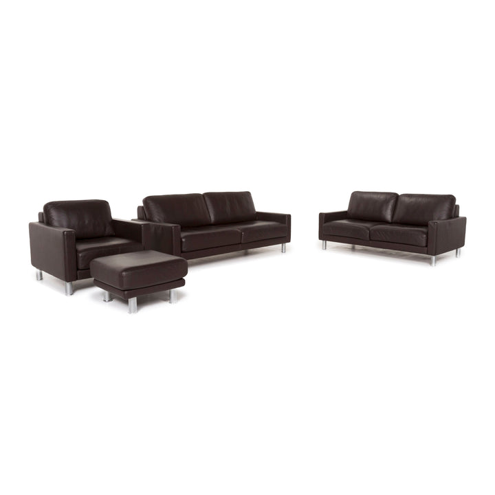 Rolf Benz Leder Sofa Garnitur Braun Dunkelbraun 1x Dreisitzer 1x Zweisitzer 1x Sessel 1x Hocker #13025