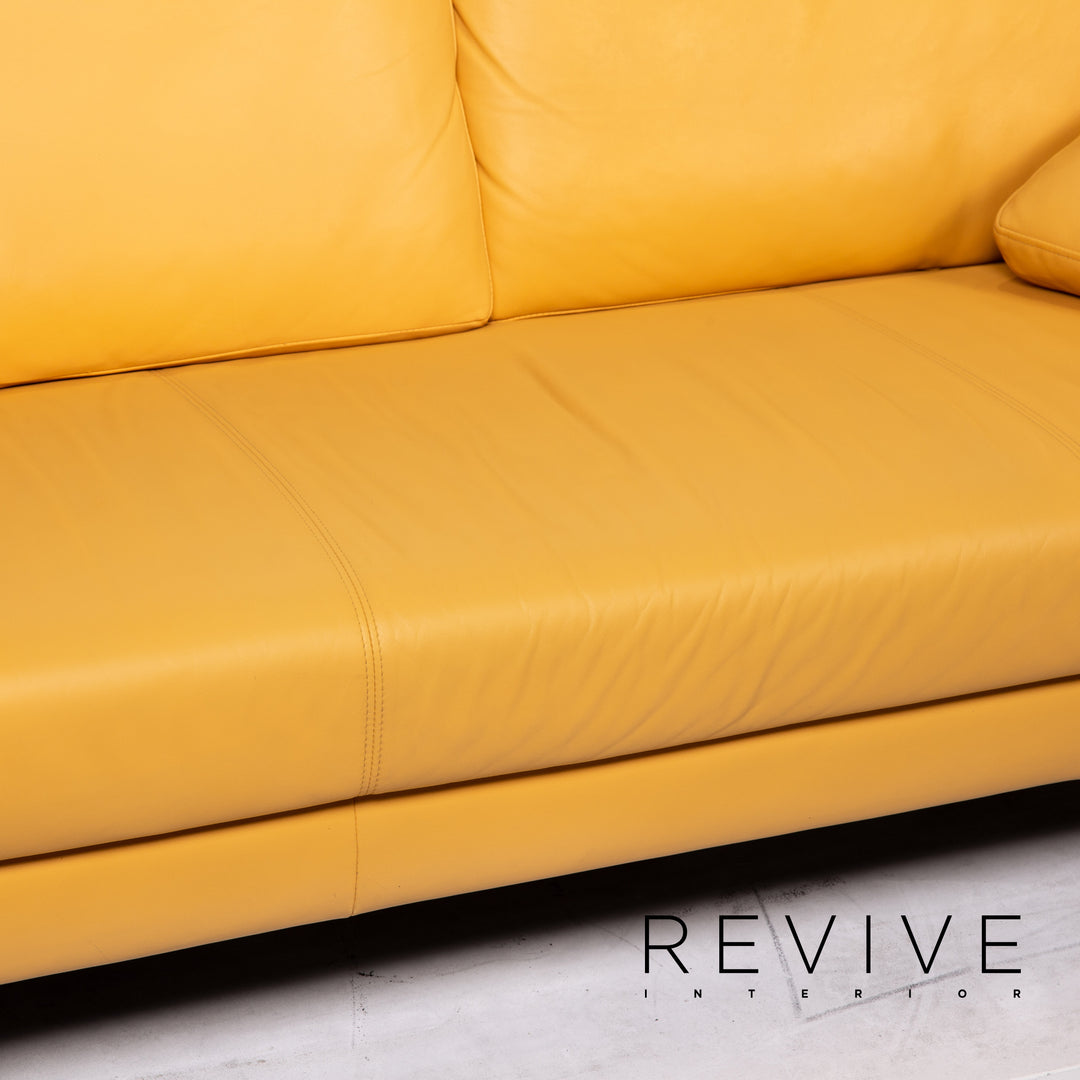 Rolf Benz leather sofa set yellow 1x three-seater 1x two-seater 1x armchair #15525