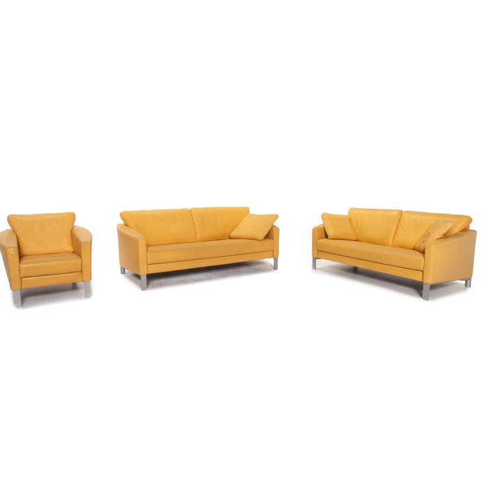 Rolf Benz leather sofa set yellow 1x three-seater 1x two-seater 1x armchair #15525