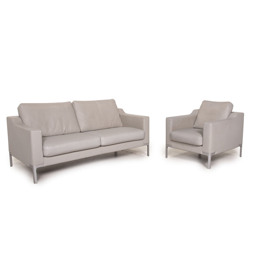 Rolf Benz leather sofa set gray 1x two-seater 1x armchair