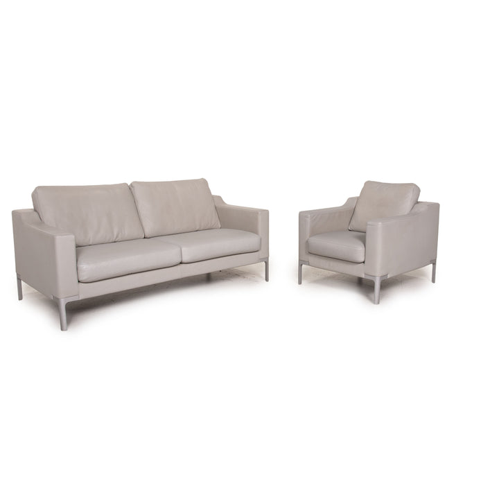 Rolf Benz leather sofa set gray 1x two-seater 1x armchair