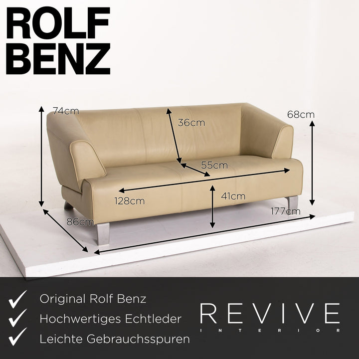Rolf Benz Leder Sofa Garnitur Grün Lindgrün 1x Zweisitzer 1x Sessel 1x Hocker #14822