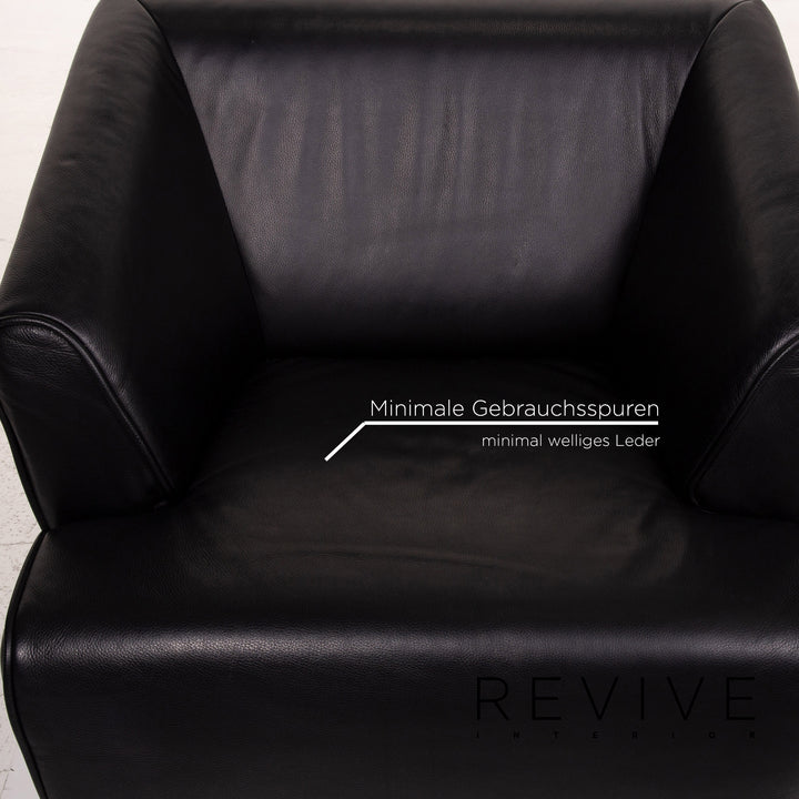 Rolf Benz leather sofa set black 1x three-seater 1x two-seater 1x armchair #15511