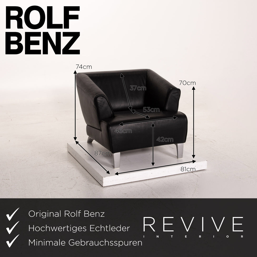 Rolf Benz leather sofa set black 1x three-seater 1x two-seater 1x armchair #15511