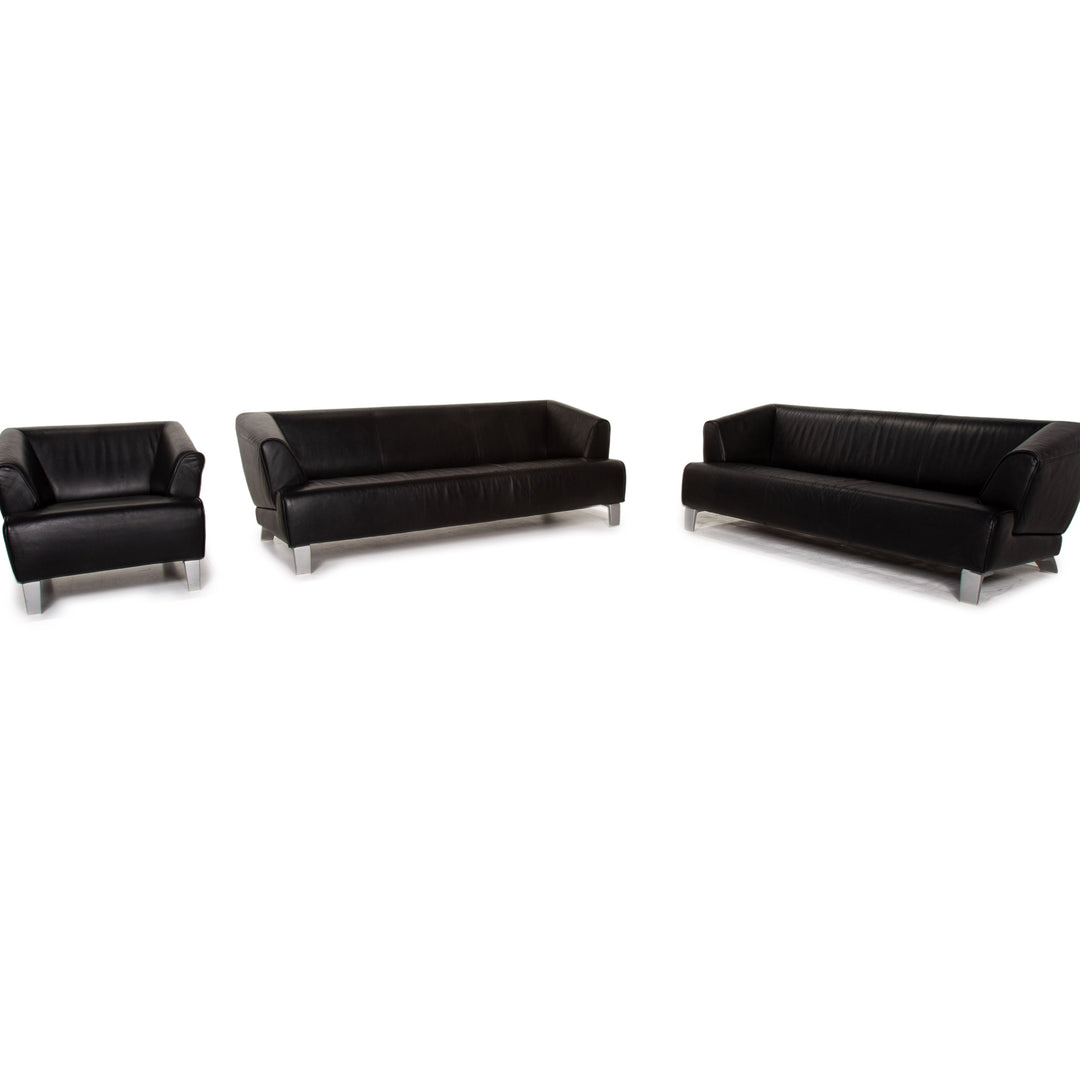 Rolf Benz leather sofa set black 1x three-seater 1x two-seater 1x armchair #15511