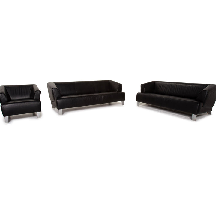 Rolf Benz leather sofa set black 1x three-seater 1x two-seater 1x armchair #15511