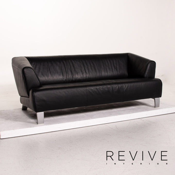 Rolf Benz leather sofa set black 1x three-seater 1x two-seater 1x armchair #15511