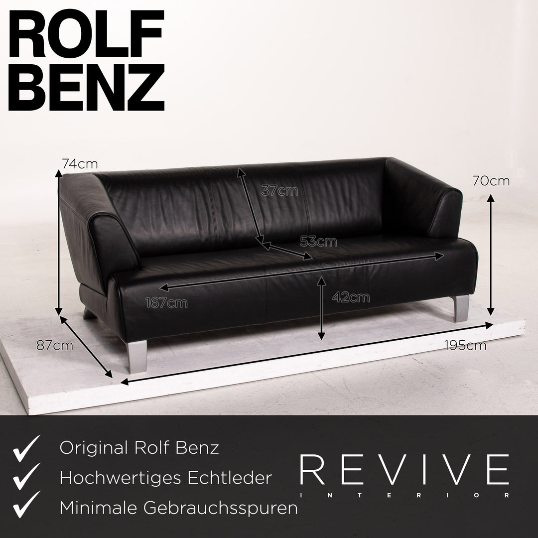 Rolf Benz leather sofa set black 1x three-seater 1x two-seater 1x armchair #15511