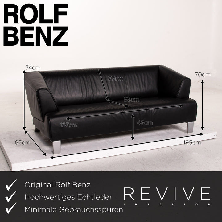 Rolf Benz leather sofa set black 1x three-seater 1x two-seater 1x armchair #15511