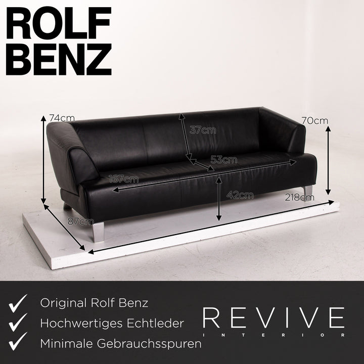 Rolf Benz leather sofa set black 1x three-seater 1x two-seater 1x armchair #15511