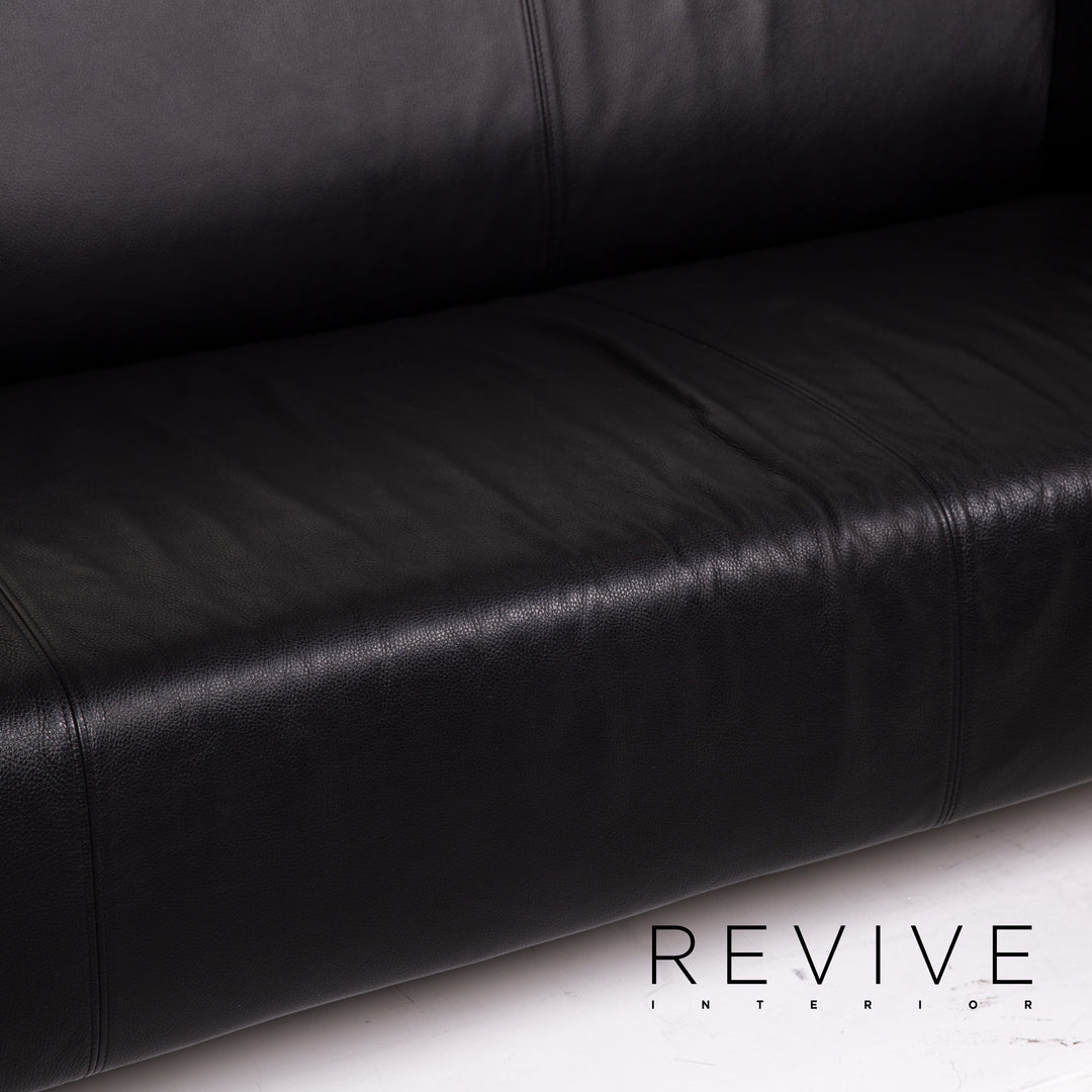 Rolf Benz leather sofa set black 1x three-seater 1x two-seater 1x armchair #15511