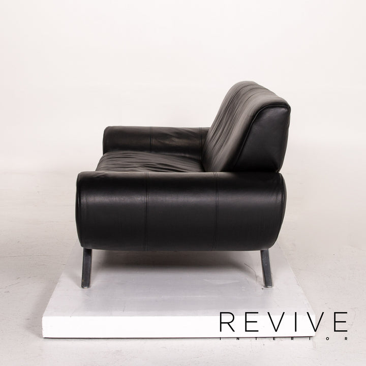 Rolf Benz leather sofa set black 2x three-seater #14995
