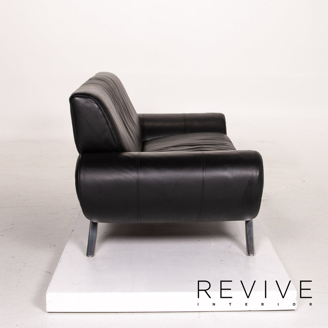 Rolf Benz leather sofa set black 2x three-seater #14995