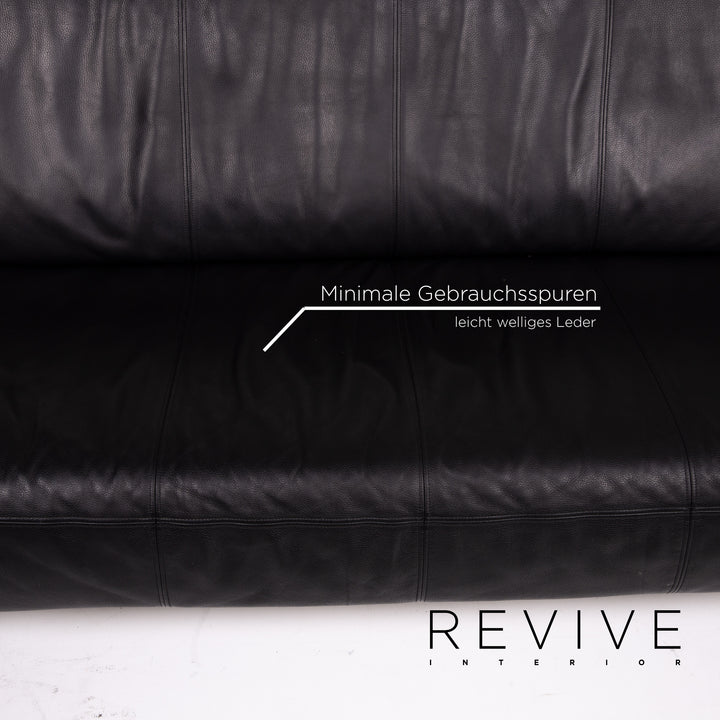 Rolf Benz leather sofa set black 2x three-seater #14995