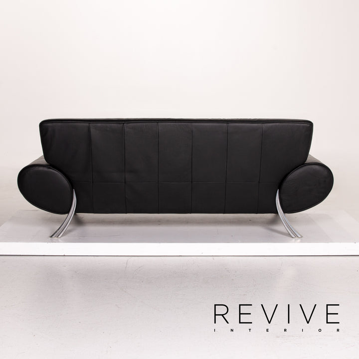 Rolf Benz leather sofa set black 2x three-seater #14995
