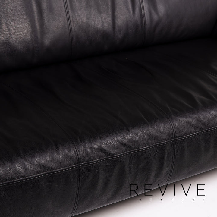 Rolf Benz leather sofa set black 2x three-seater #14995